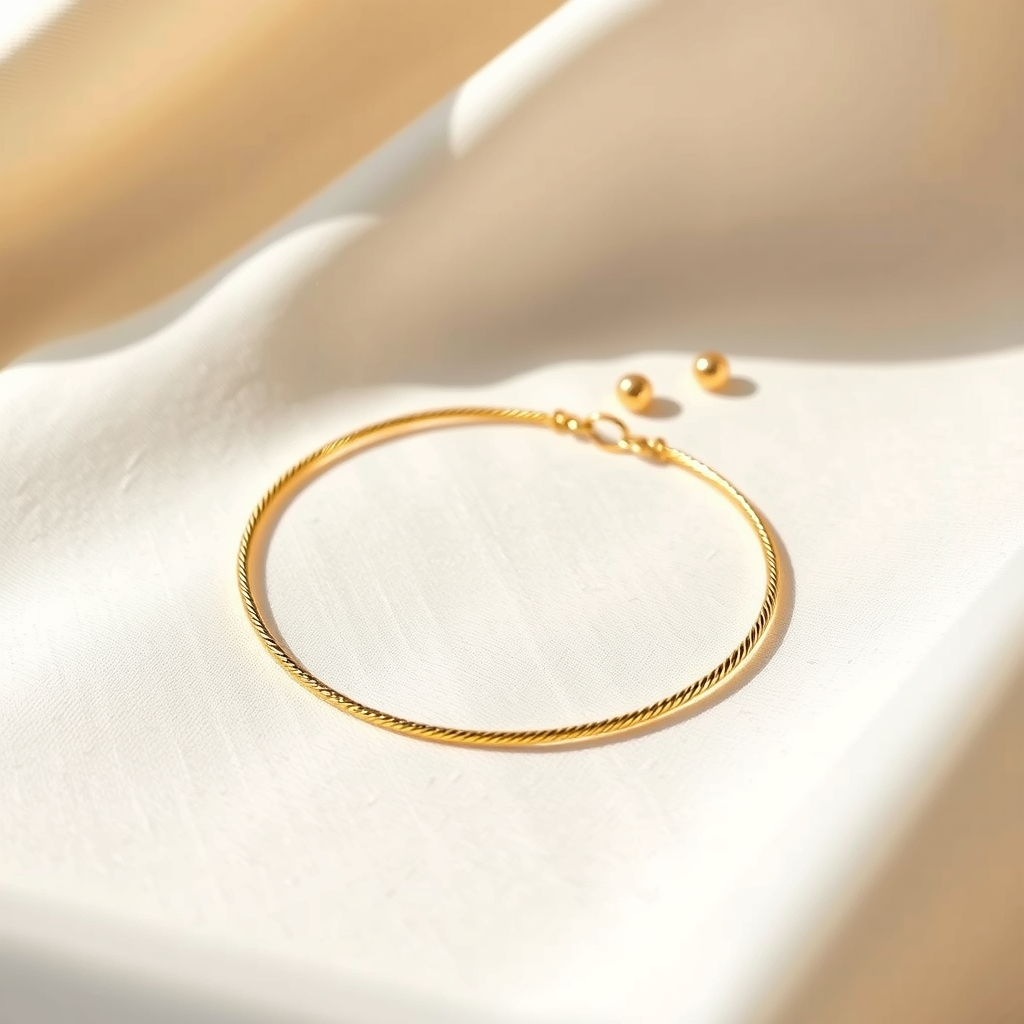 Bracelet en plaqué or 18 ct posé sur un lin ivoire