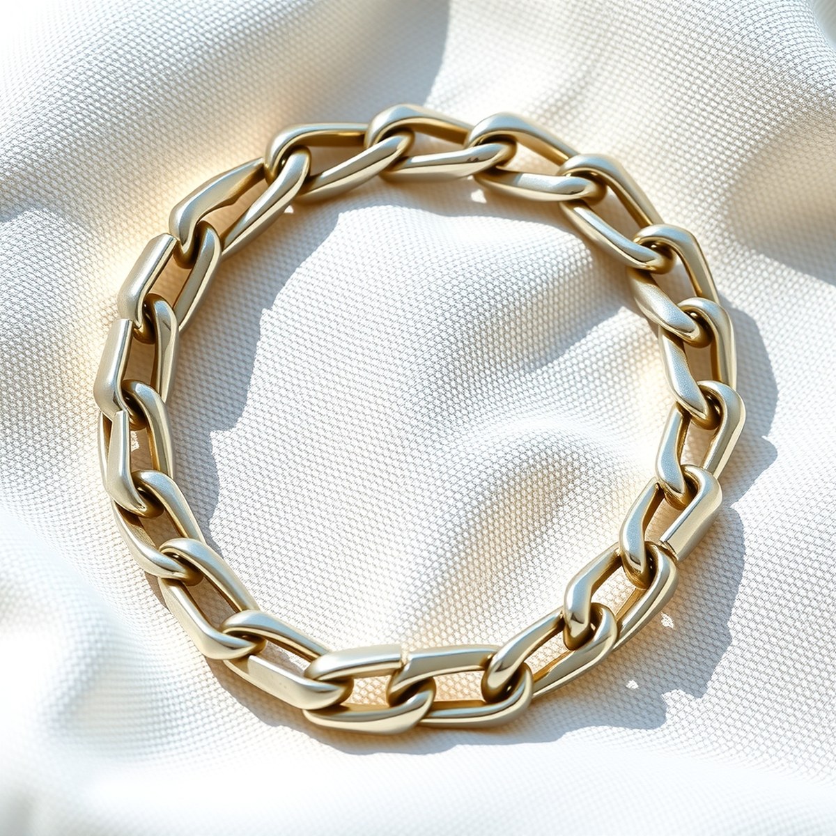Bracelet Léman en argent 925 à grosse maille ovale posé sur du lin ivoire — vue rapprochée